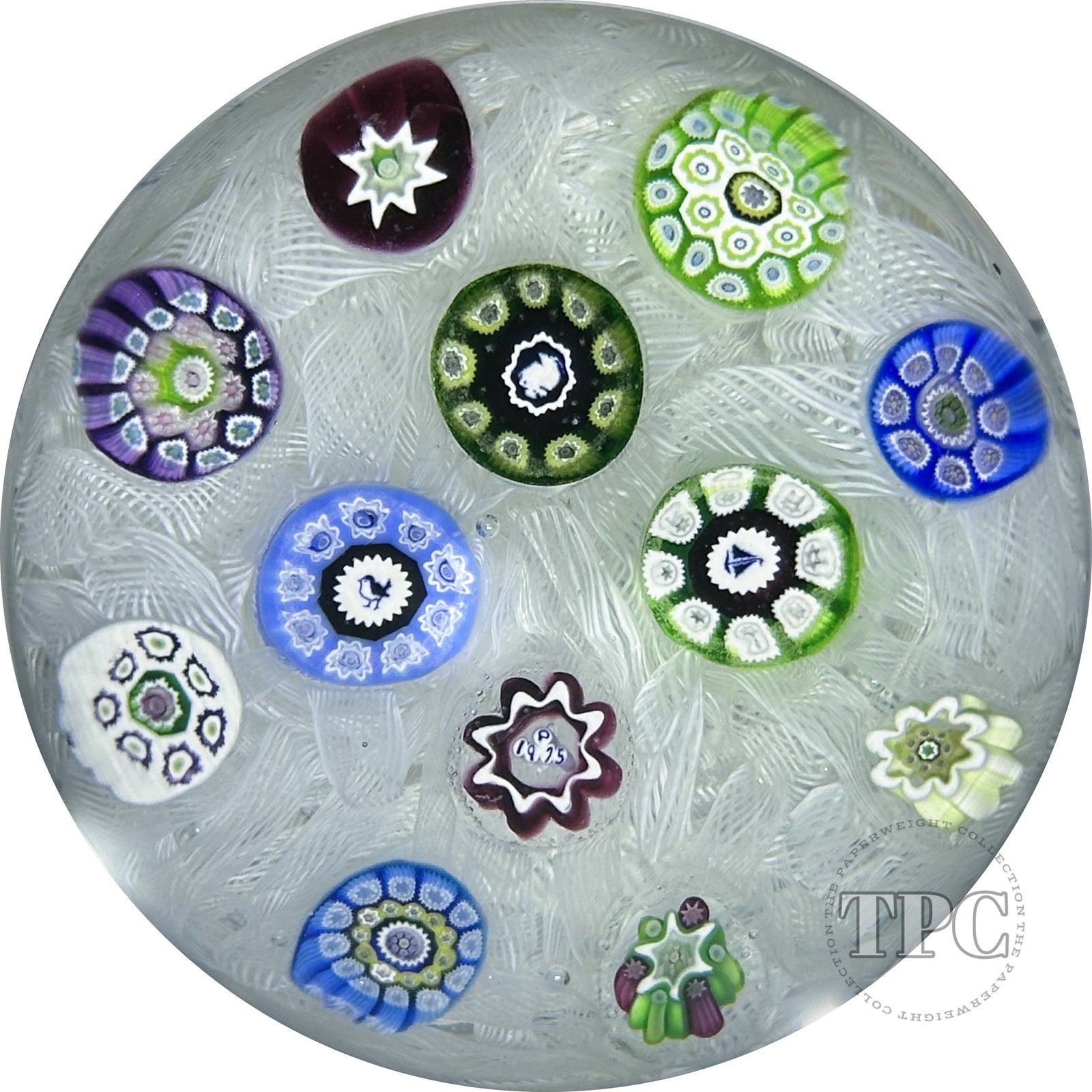 Perthshire Paperweights 1975 PP11 Glass Art Paperweight Spaced Complex Millefiori with Picture Murrine