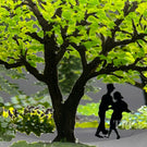 Alison Ruzsa 2024 Glass Art Sculpture Hand-Painted Enamels Lovers Forest Stroll