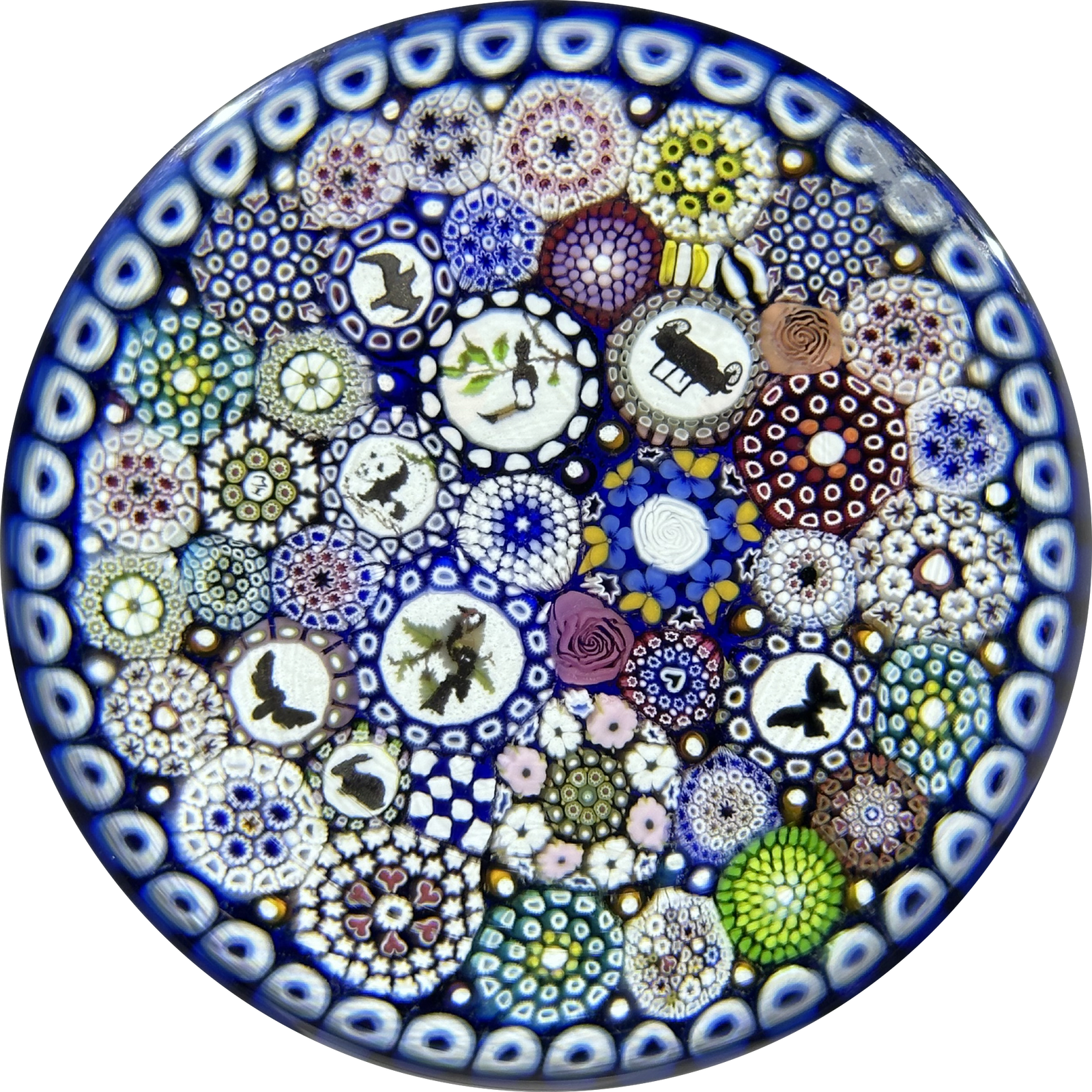 Miniature Michael Hunter Twists Studio 2025 Glass Art Paperweight Millefiori Closepack with Picture Murrine & Rose Canes