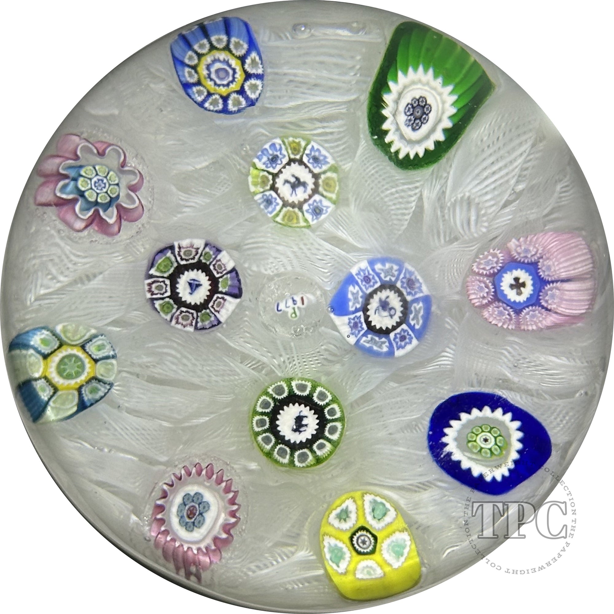 Perthshire Paperweights 1977 PP11 Glass Art Paperweight Spaced Complex Millefiori with Picture Murrine