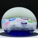 Perthshire 1972 Glass Art Paperweight Spaced Complex Millefiori on Upset White Muslin Lace Over Blue Cushion  PP12