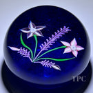 John Deacons 2002 Glass Art Paperweight Flamework Flower Bouquet on Blue