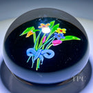 Paul Ysart Glass Art Paperweight Flamework Spring Flower Bouquet on Black Ground