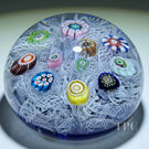 Perthshire 1970 Glass Art Paperweight Spaced Complex Millefiori on Upset White Muslin Blue-Cushioned Ground PP13