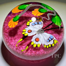 Mayauel Ward 2023 Glass Art Paperweight Compound Torchwork White Swallowtail Butterfly with Orange Blossom on Pink Ground