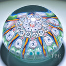 Vintage Vasart Glass Art Paperweight with Radial Millefiori & Ribbon Twists on Blue