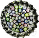Miniature Peter McDougall Glass Art Paperweight Closepack Millefiori on Black with Fluted Sides