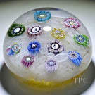 Perthshire 1975 Glass Art Paperweight Spaced Complex Millefiori on Upset White Muslin Amber-cushioned Ground PP13