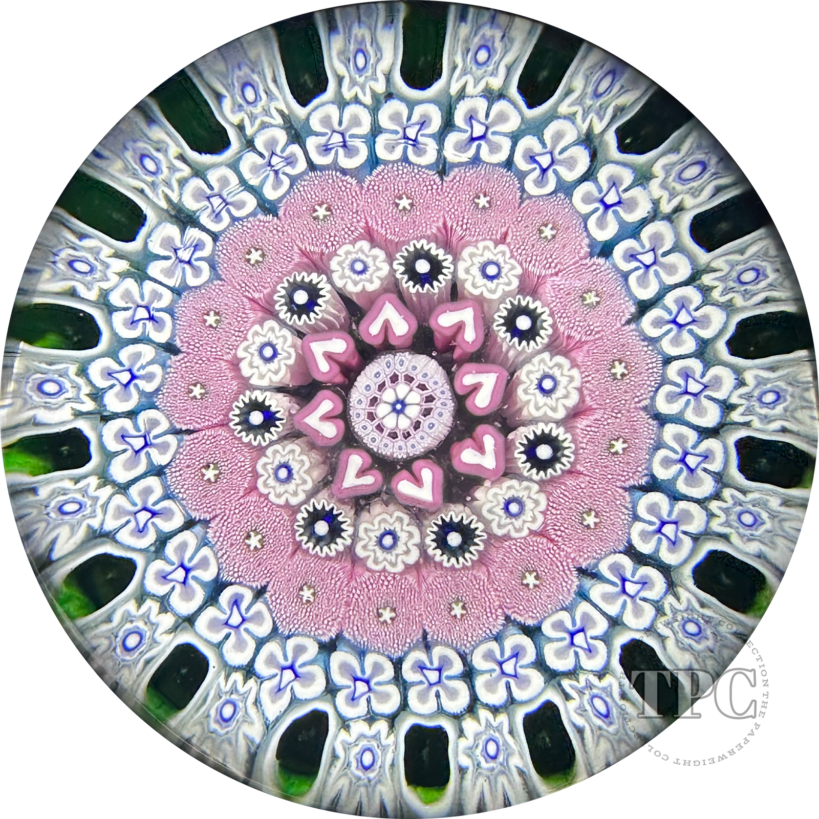 Damon MacNaught 2023 Magnum Glass Art Paperweight Complex Concentric Millefiori w/ Hearts