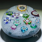 Perthshire 1975 Glass Art Paperweight Spaced Complex Millefiori on Upset White Muslin Aqua-Cushioned Ground PP12