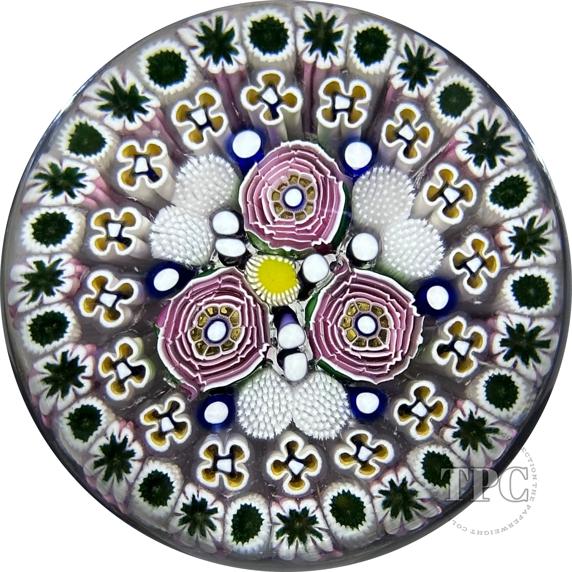 Damon MacNaught 2025 Glass Art Paperweight Patterned Concentric Complex Millefiori with Roses