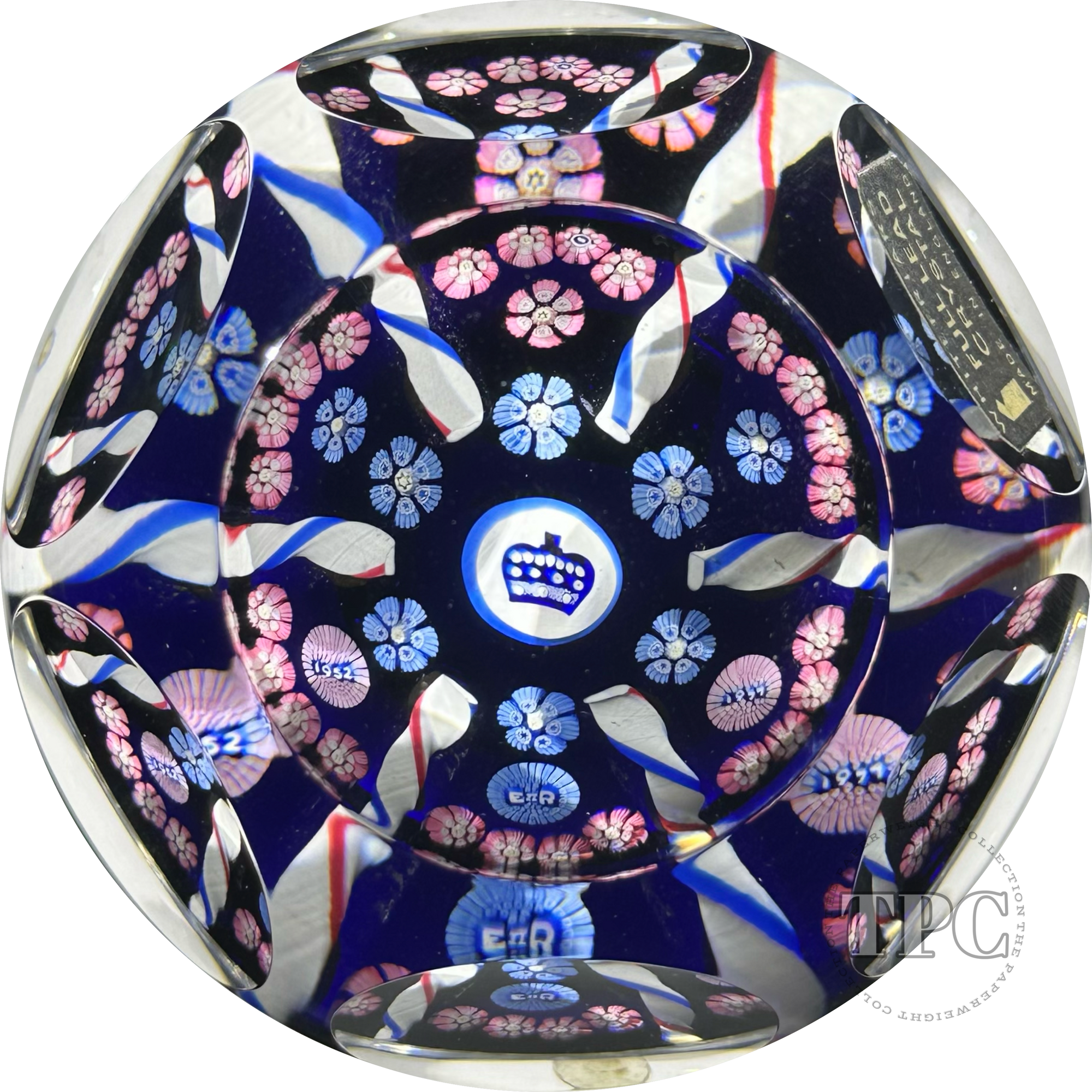 Whitefriars 1977 Glass Art Paperweight Queen's Silver Jubilee Paneled Complex Millefiori & Celebratory Murrine