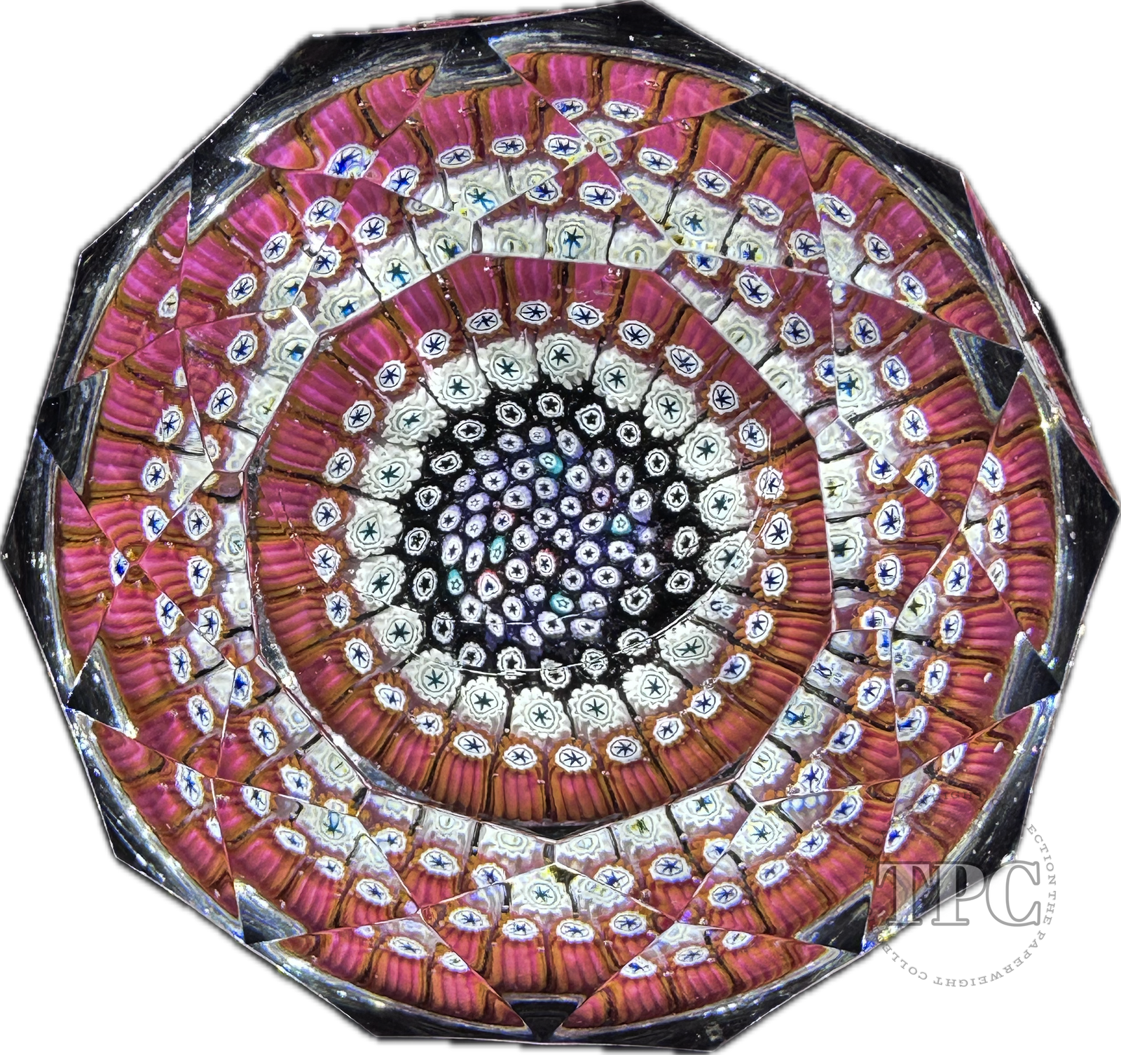 Whitefriars 1960s Faceted Glass Art Paperweight Concentric Millefiori