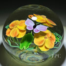 Daniel Salazar Lundberg Studios 1994 Glass Art Paperweight Torchwork Pink Butterfly with Orange Flowers