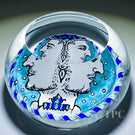 Richard Loesel x Renaud De Putter 2024 Glass Art Paperweight Hand-Painted Roman God Janus with Blue Ribbon Torsade