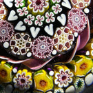 Damon MacNaught 2024 Magnum Glass Art Paperweight Close Concentric with Complex Millefiori with Ribbon Torsade, Hearts & Yellow Roses