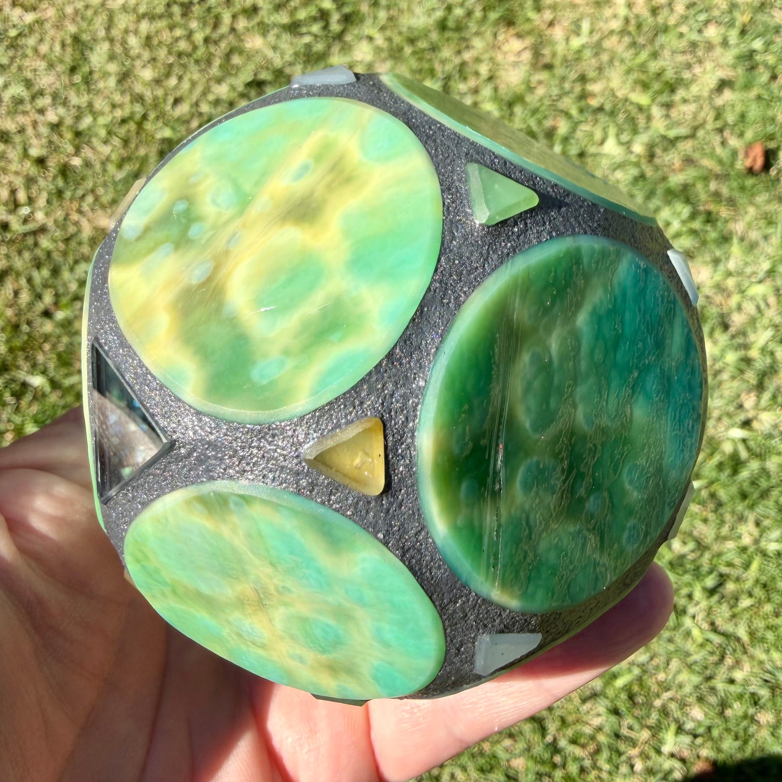 Gary Allison 2026 Glass Art Large Holoscope Stained Glass & Interior Mirrored Complex Polyhedron