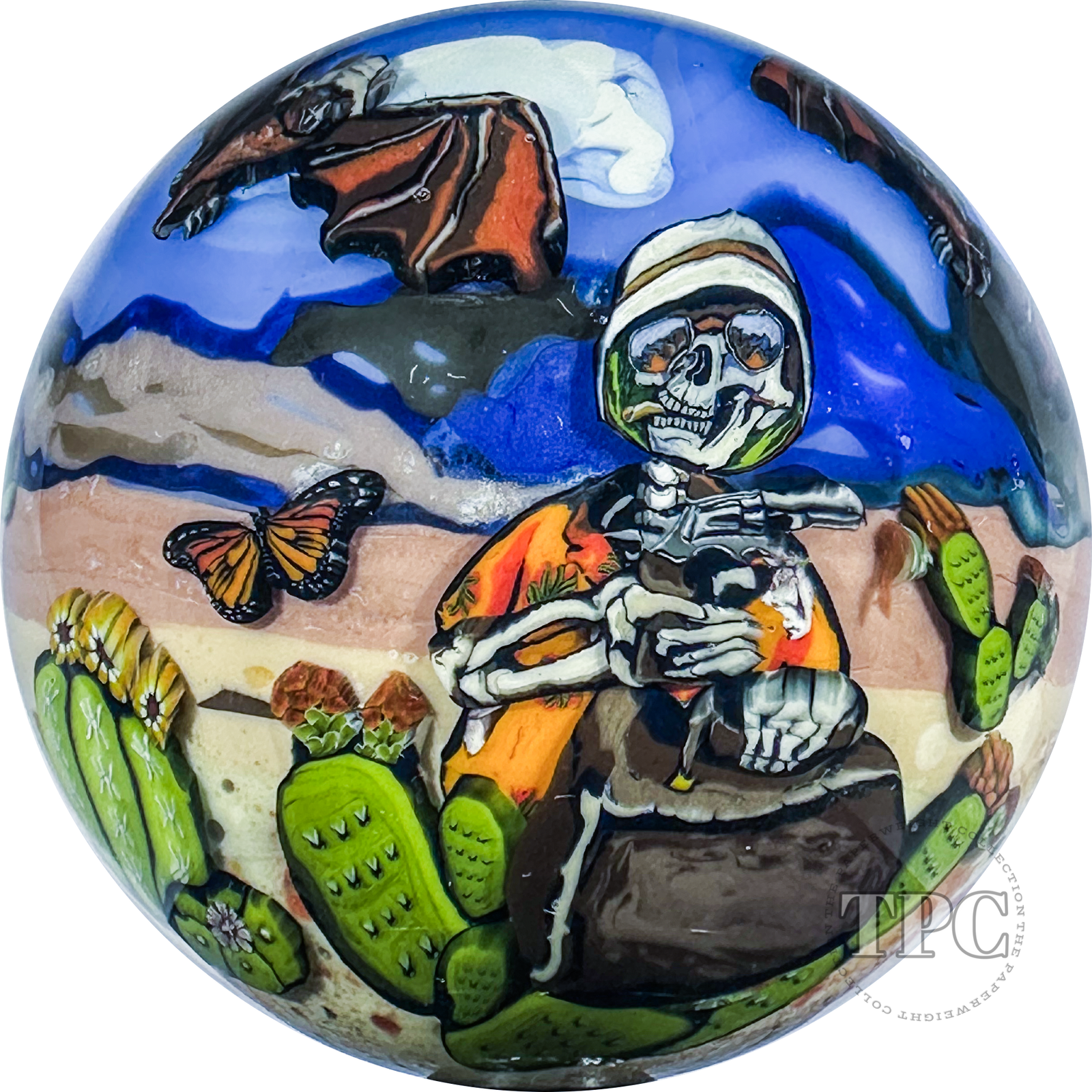 Stephen Boehme 2025 Glass Art Marble w/ Figural Murrine "Bat Country"