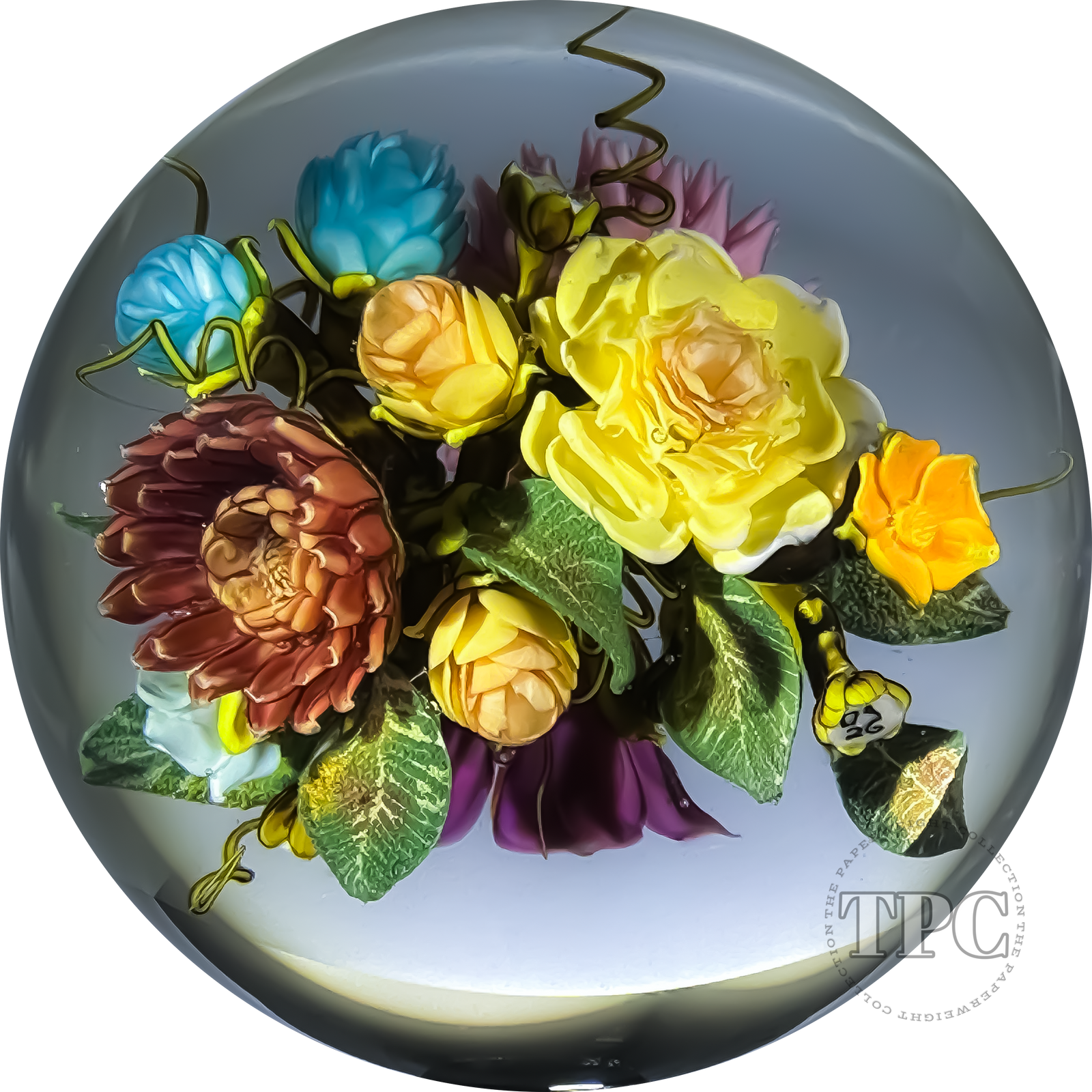 David Graeber 2024 Glass Art Paperweight Orb All Over 360° Flamework Strawflowers & Roses