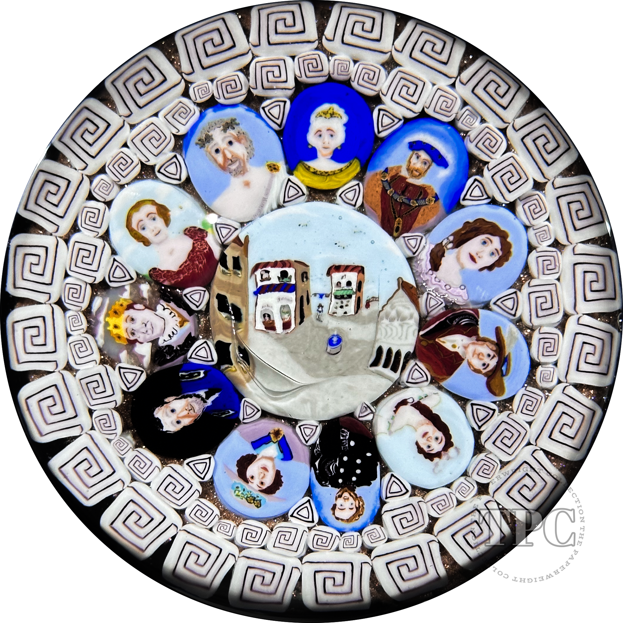 Loren Stump 2001 Glass Art Paperweight Murrine Portraits & Italian Piazza