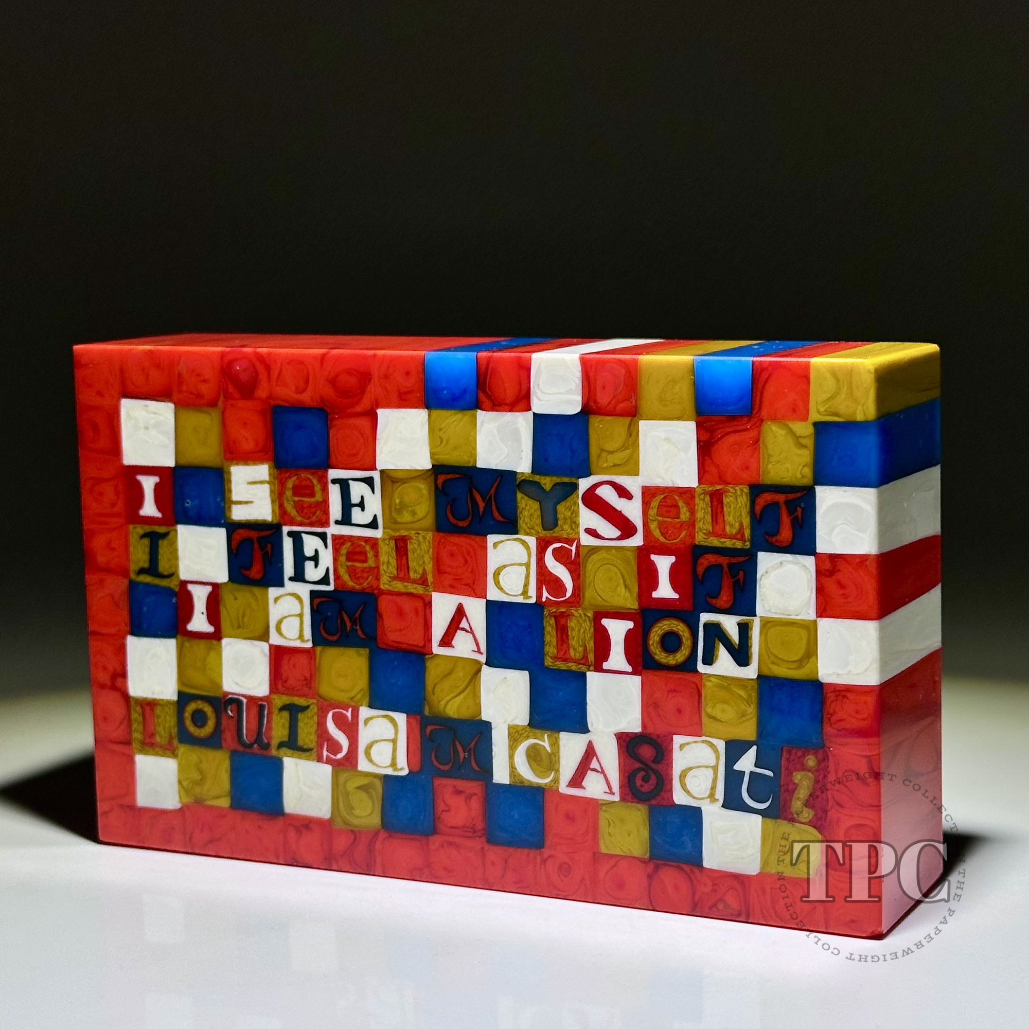 Large Mathieu Grodet 2024 Glass Art Murrine Paperweight Plaque Luisa M Casati Quotation