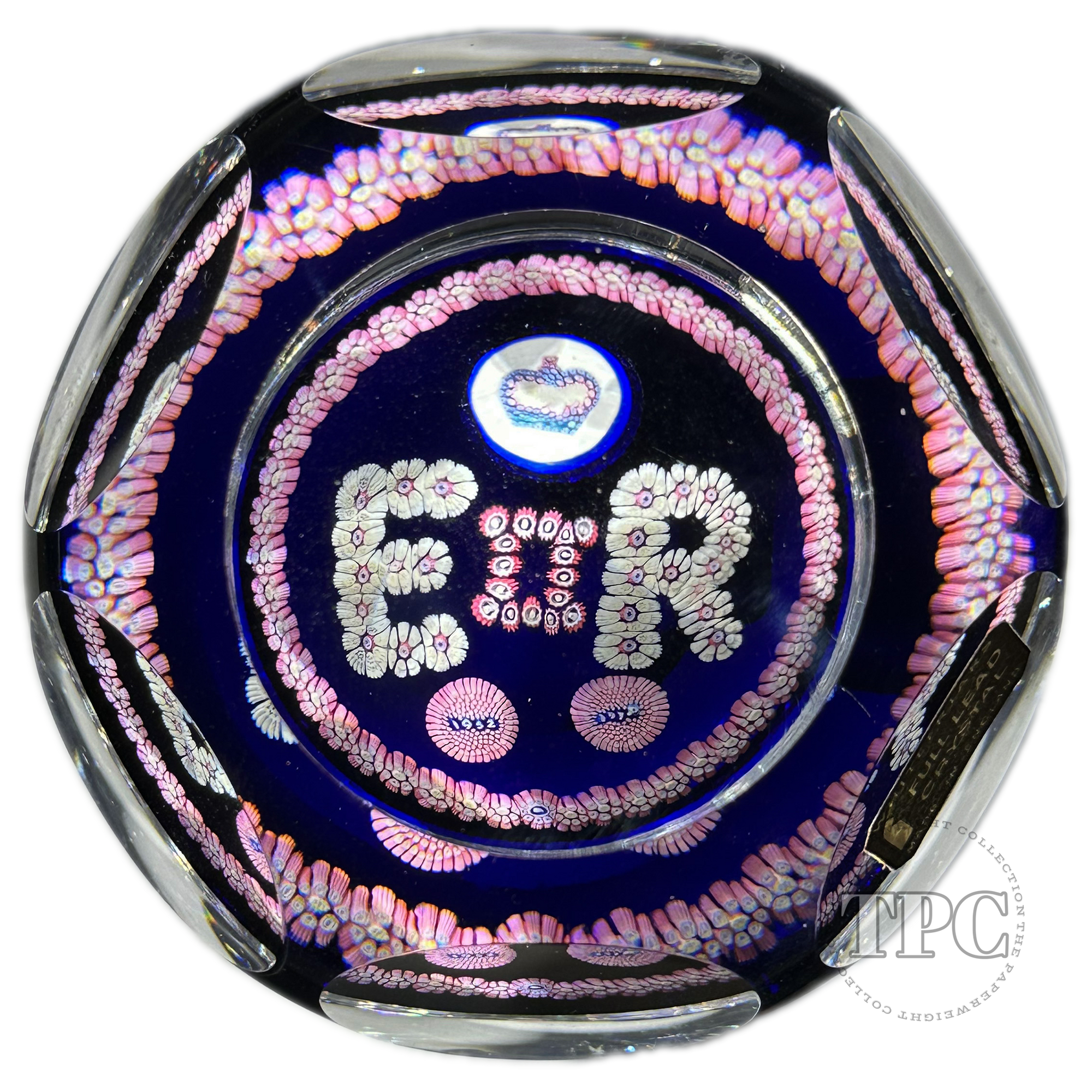 Whitefriars 1977 Glass Art Paperweight Queen's Silver Jubilee Patterned EIIR Millefiori with Crown Murrine