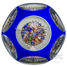 Very Rare Antique Baccarat Glass Paperweight Faceted Blue Double overlay with Complex Millefiori Clospack Mushroom