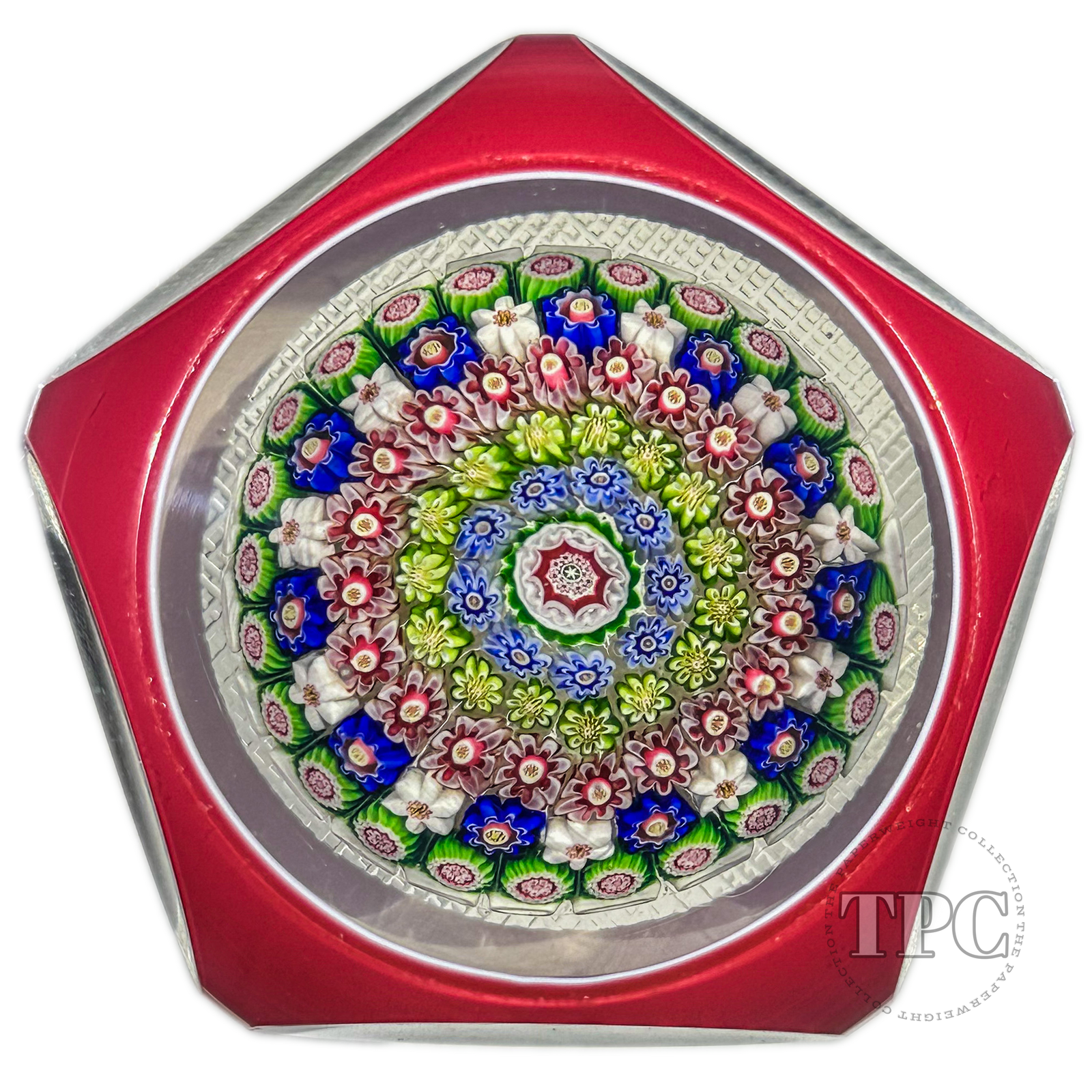 Rare Antique Clichy Glass Paperweight Faceted Pink Double overlay with Complex Concentric Millefiori Mushroom