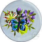 Ken Rosenfeld 2026 Glass Art Paperweight Flamework Hovering Butterfly with Wildflowers Flowers