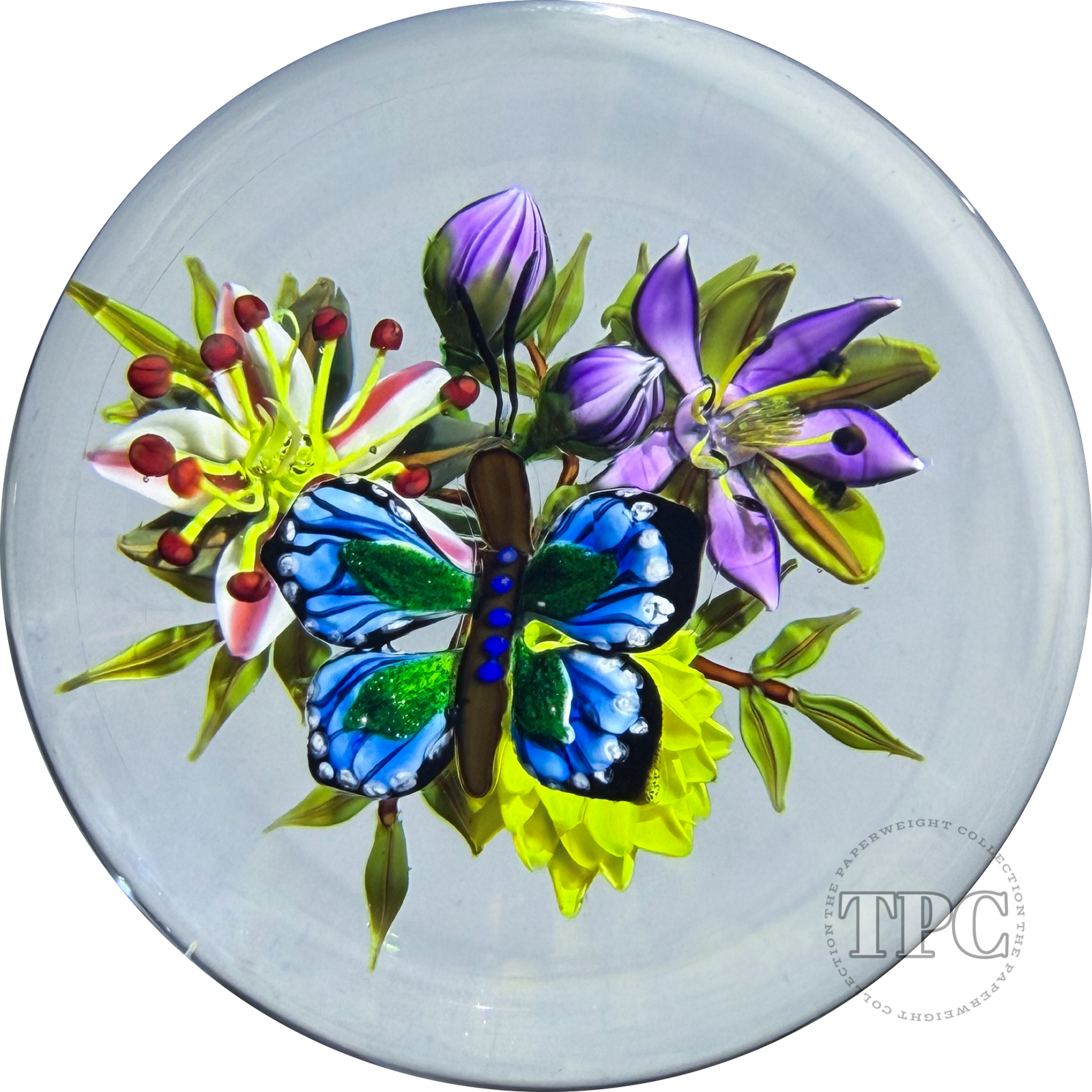 Ken Rosenfeld 2026 Glass Art Paperweight Flamework Hovering Butterfly with Wildflowers Flowers