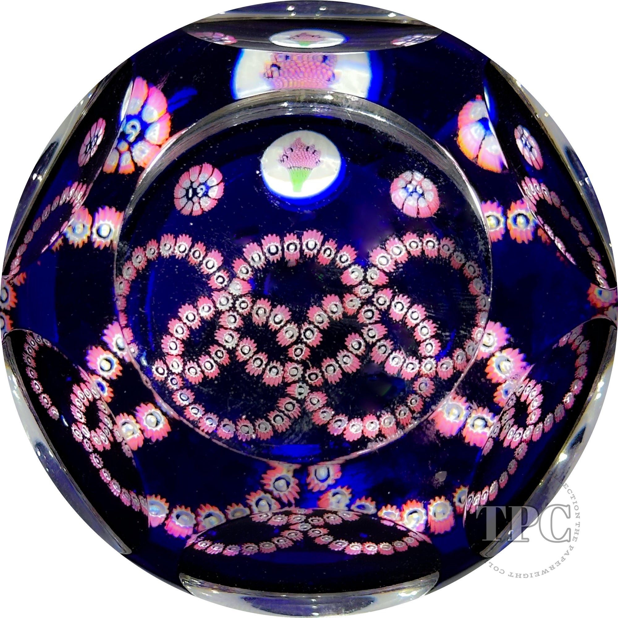 Whitefriars 1976 Glass Art Paperweight Olympic Games Patterned Millefiori on Blue