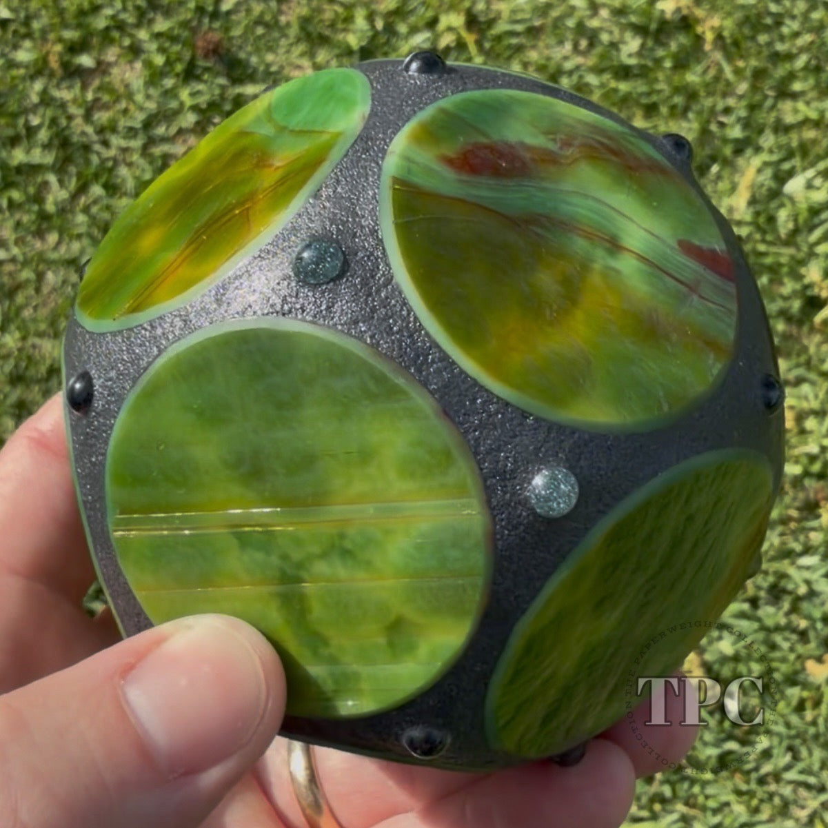 Gary Allison 2026 Glass Art Large Holoscope Green Stained Glass & Interior Mirrored Complex Polyhedron