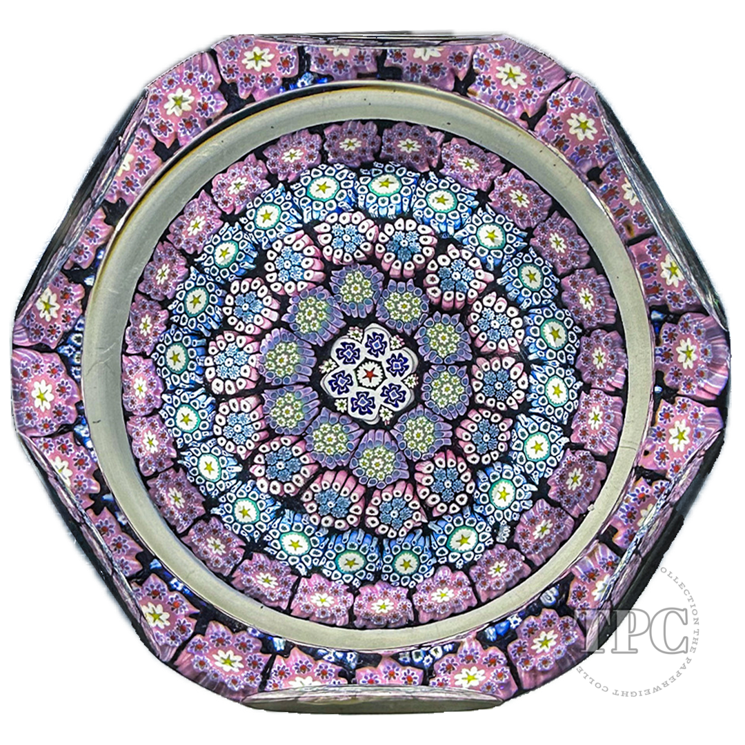 Peter McDougall Faceted Glass Art Paperweight Close Concentric Complex Millefiori