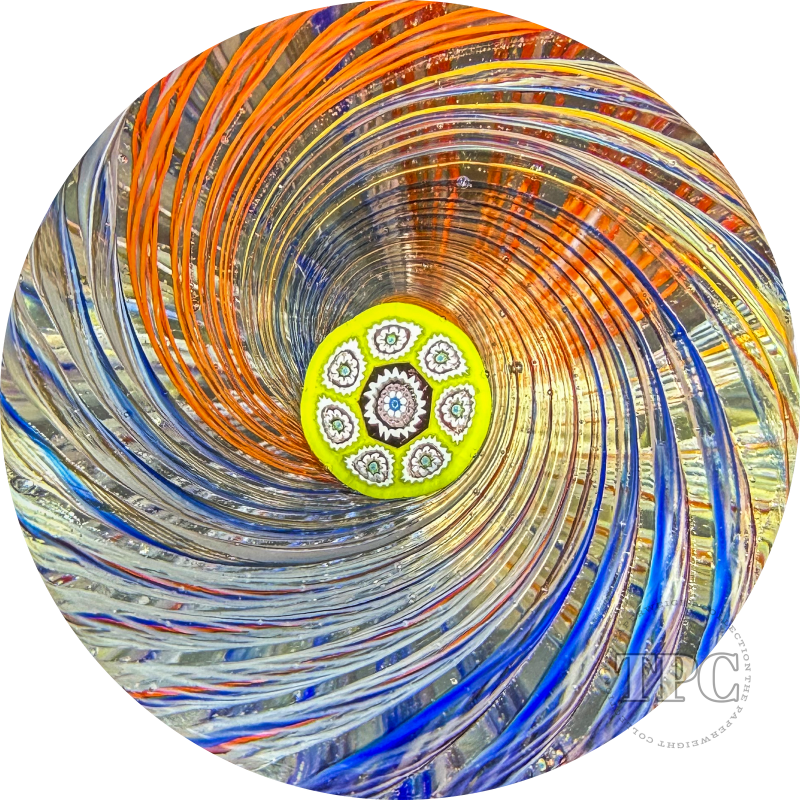 Perthshire Glass Art PP20 Glass Art Paperweight Colorful Spiral Pinwheel with Murrine Center