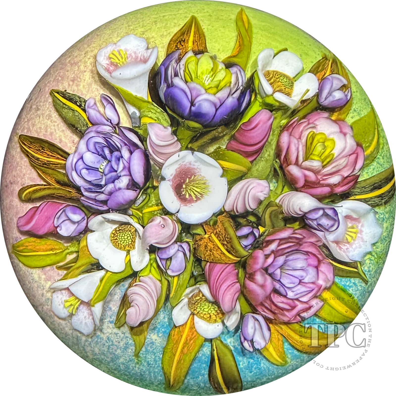 Cathy Richardson 2024 Glass Art Paperweight Flamework Pink and Purple Bouquet 1 of 1