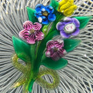 Signed Paul Ysart Glass Art Paperweight Colorful Flamework Flower Bouquet in Filigree Basket