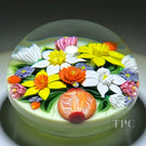 Richard Loesel 2022 Glass Art Paperweight Flamework Flower Bouquet in an Orange Vase