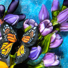 Cathy Richardson 2023 Glass Art Paperweight Flamework Monarchs & Cornflowers 1 of 1