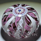 Damon MacNaught 2023 Glass Art Paperweight Pink & White Crown with Large Complex Millefiori Center