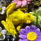 Clinton Smith 2024 Glass Art Paperweight Flamework Poison Dart Frogs with Flowers & Bee