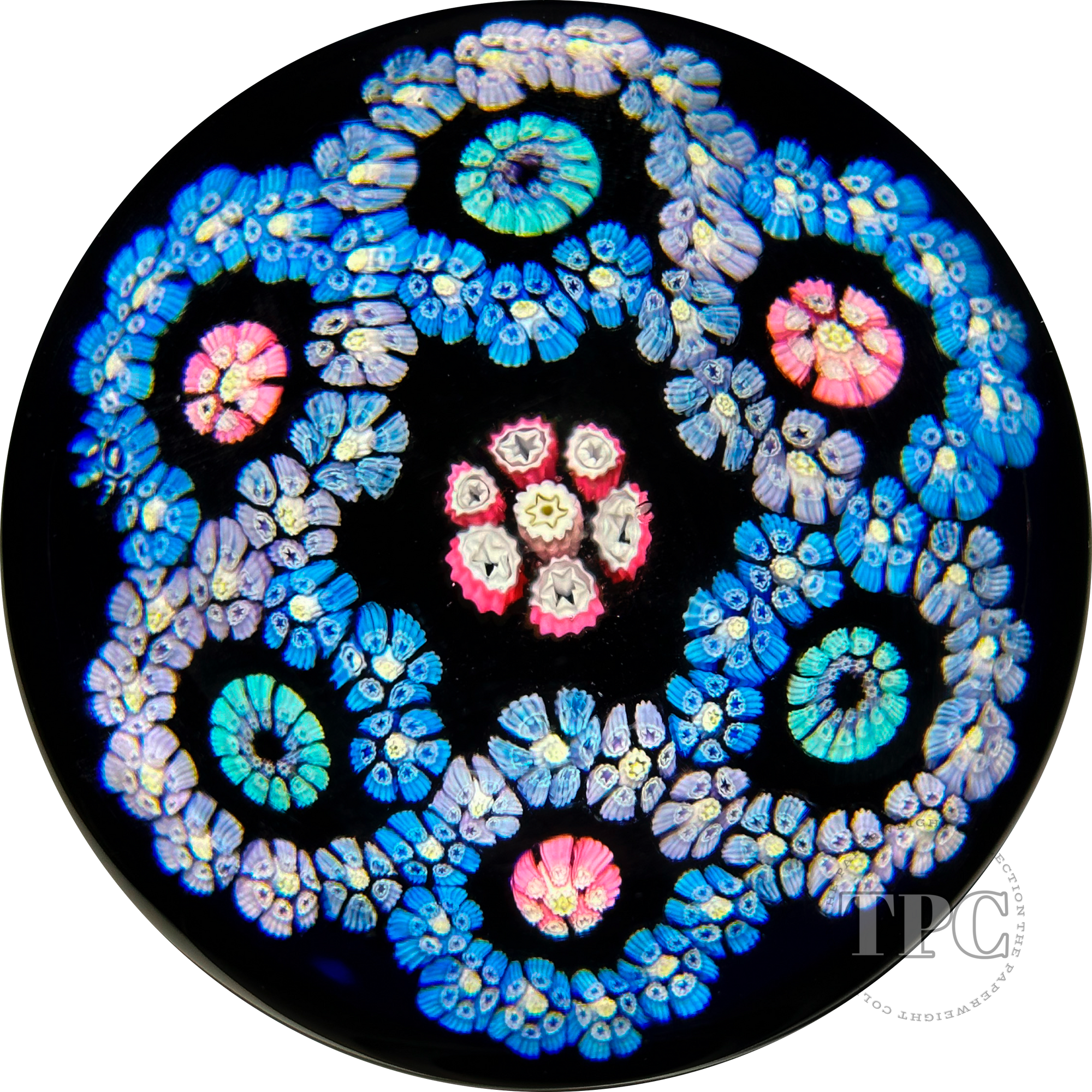 Whitefriars 1977 Glass Art Paperweight Colorful Interlaced Millefiori Garland