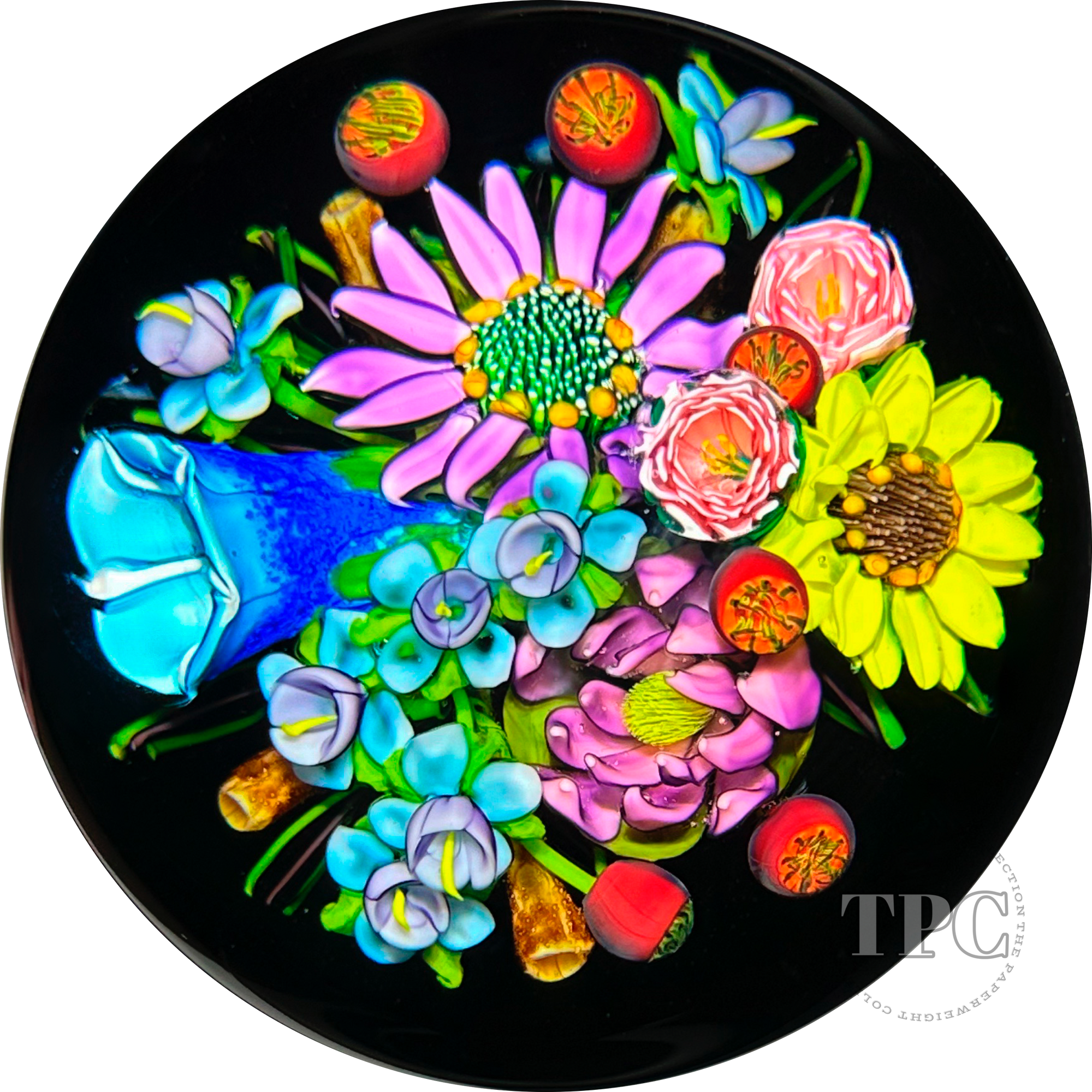 Ken Rosenfeld 2023 Glass Art Paperweight Large Flamework Flower Bouquet with Pick Clichy Roses