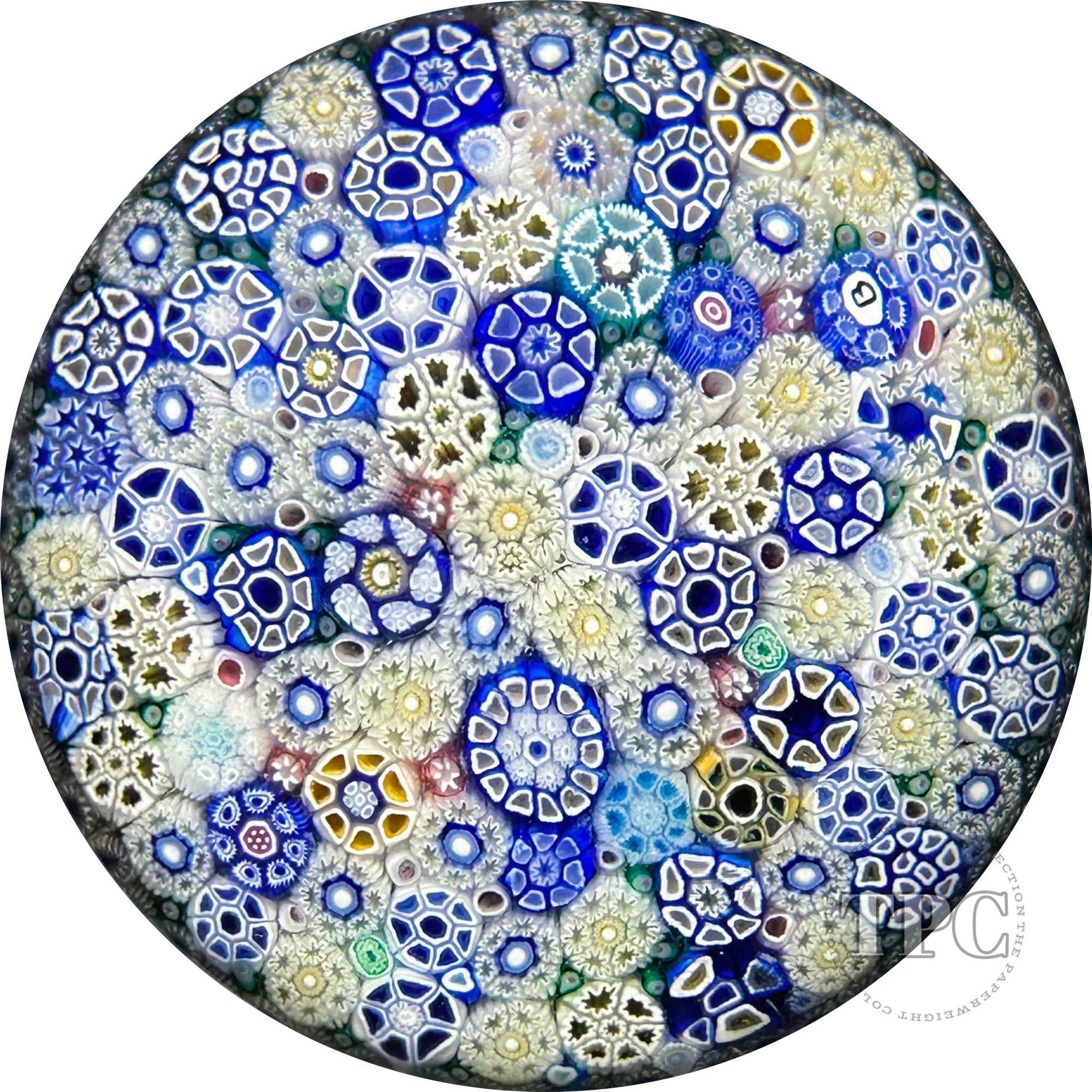 Jim Brown 2023 Glass Art Paperweight Blue Complex Closepack Millefiori