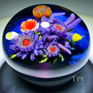 Melissa Ayotte 2024 Glass Art Paperweight Flamework Flower Bouquet on Dichroic Blue