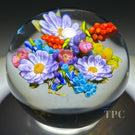 Mayauel Ward 2016 Glass Art Paperweight Colorful Flower and Berry Bouquet on Black Ground