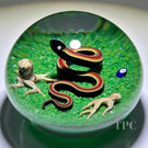 Bob Banford Glass Art Paperweight Flamework Stripped Snake on Green