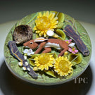 Clinton Smith 2023 Glass Art Paperweight Flamework Slumbering Rabbit Amongst Flowers