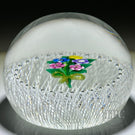 Signed Paul Ysart Glass Art Paperweight Colorful Flamework Flower Bouquet in Filigree Basket