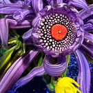 Melissa Ayotte 2024 Glass Art Paperweight Flamework Flower Bouquet on Dichroic Blue