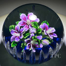Ken Rosenfeld 2017 Glass Art Paperweight Large Flamework Purple Geraniums on Transparent Blue
